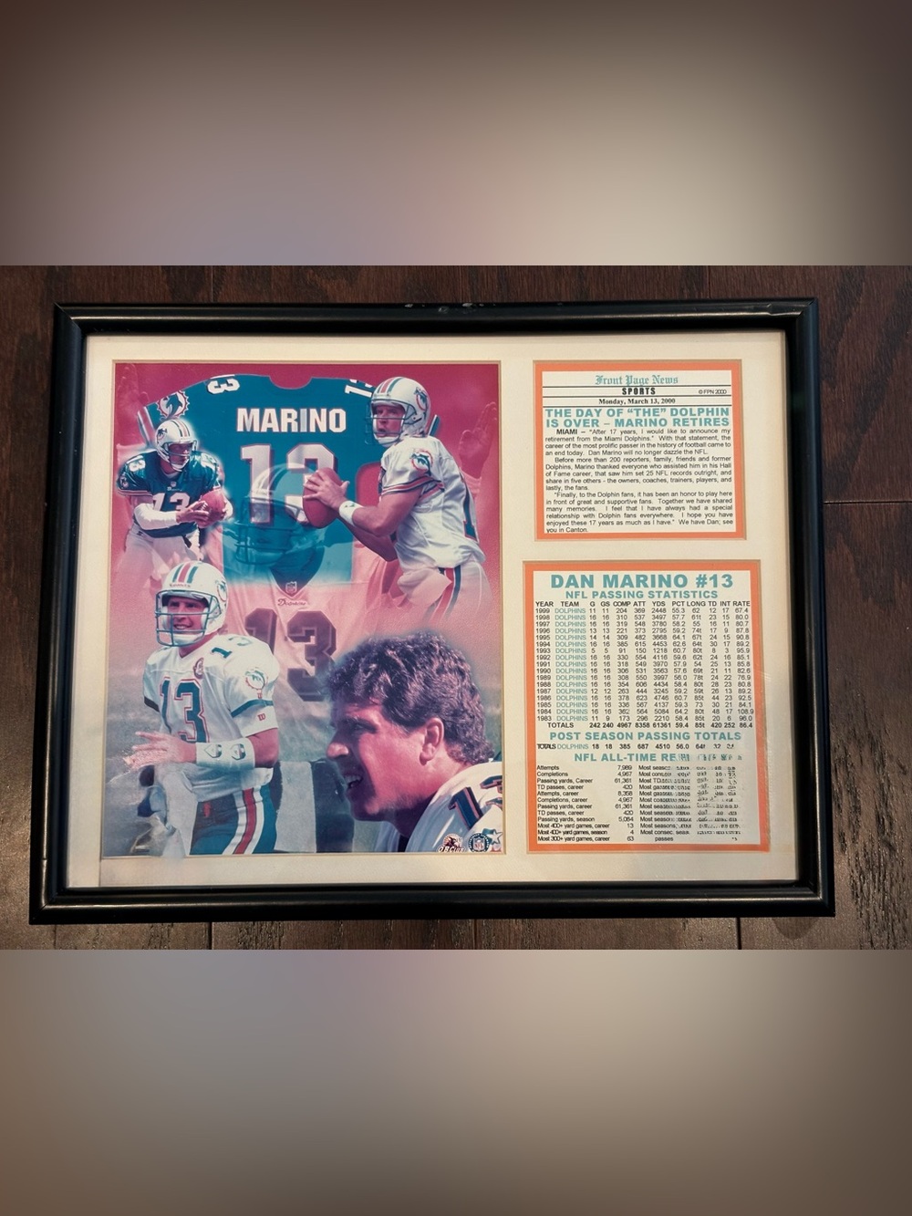 Dan Marino Miami Dolphins Framed Statistics Collectible Memorabilia 15 x 12 Inch